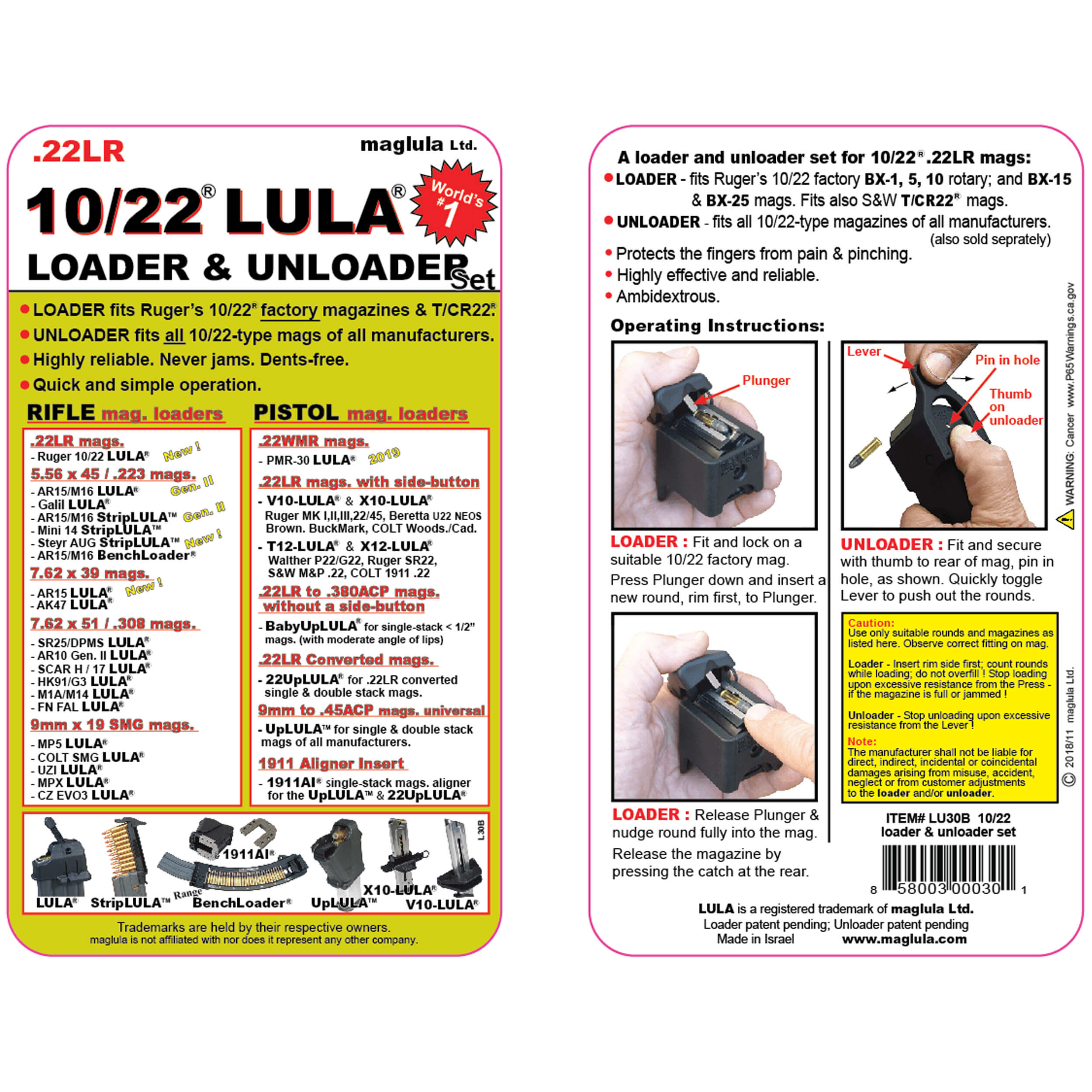 maglula® Ruger 10/22 .22LR LULA™ magazine loader & unloader set – Black LU30B