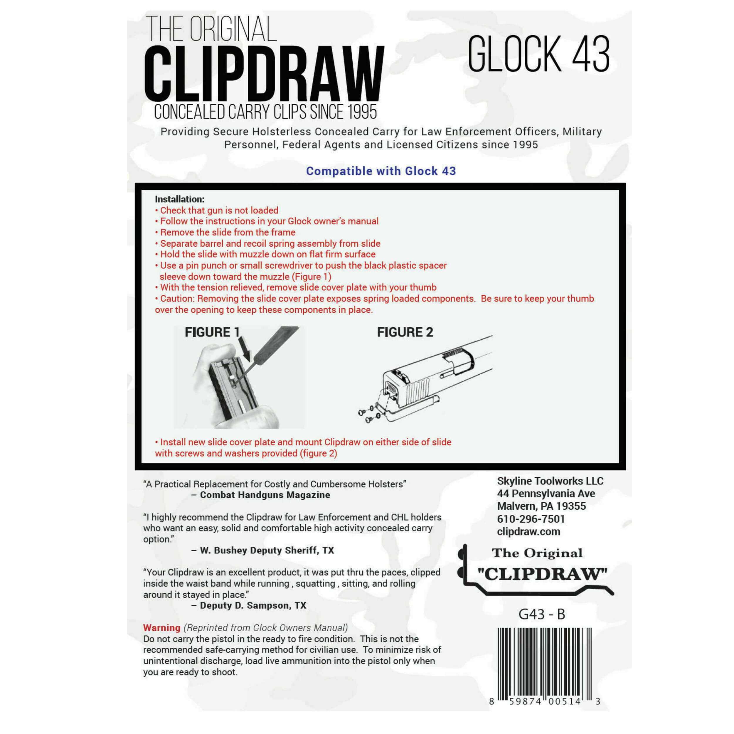 IWB Clip Holster Glock 43 / 43X  / 48