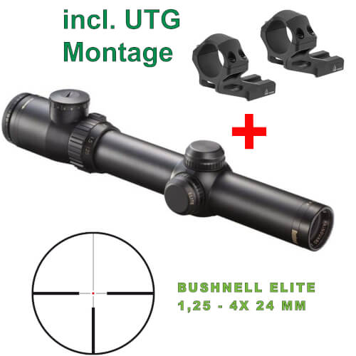 Bushnell - Riflescope Elite M 1.25-4x24, 4A,incl. UTG assembly